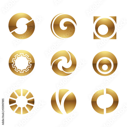 Golden Glossy Letter O Icons on a White Background