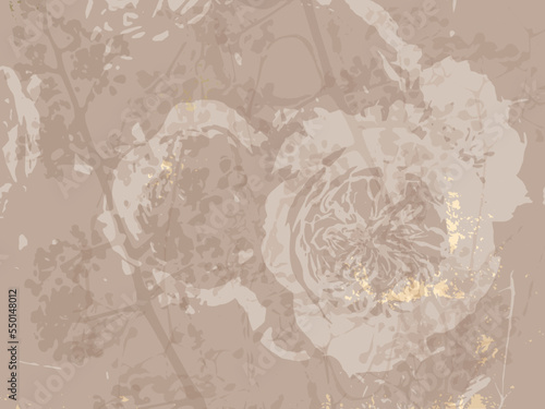 Floral chic background with delicate flowers and botanical elements and touch of gold foil