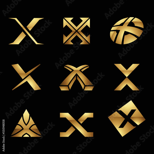 Golden Glossy Letter X Icons on a Black Background