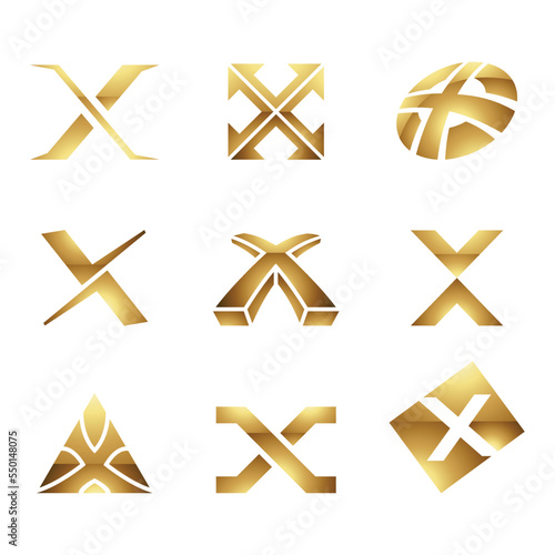 Golden Glossy Letter X Icons on a White Background