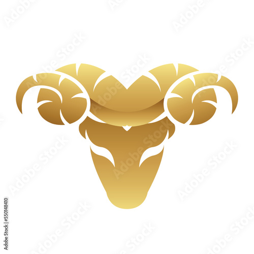 Golden Glossy Ram Icon on a White Background