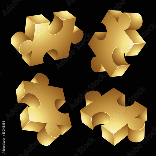 Golden Jigsaw Pieces on a Black Background