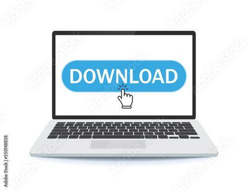 Laptop and download file icon. Download page of the mobile app