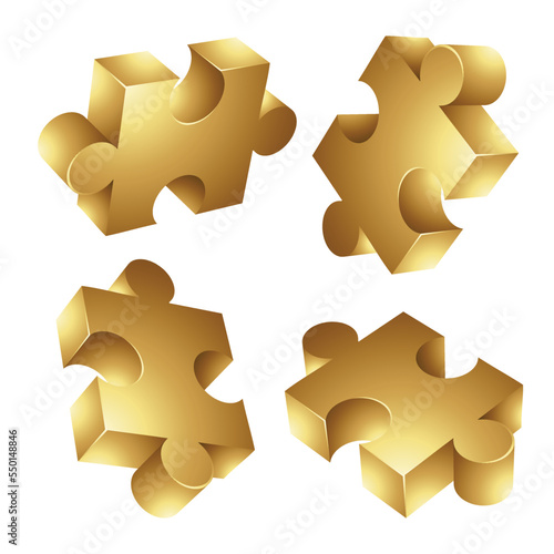 Golden Jigsaw Pieces on a White Background