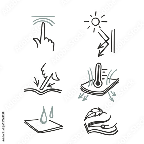 hand drawn doodle Simple Set of Fabric Properties symbol illustration