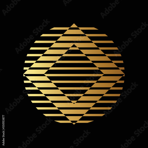 Golden Striped Diamond Circle on a Black Background