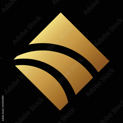 Golden Striped Diamond Icon on a Black Background