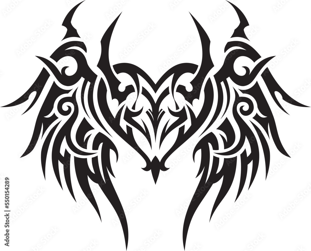 Naklejka premium Tribal tattoo design with heart and wings