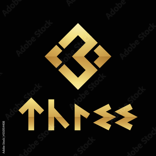 Golden Symbol for Number 3 on a Black Background - Icon 9
