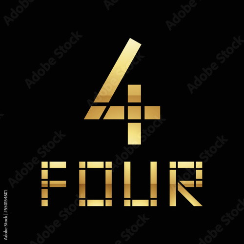 Golden Symbol for Number 4 on a Black Background - Icon 8