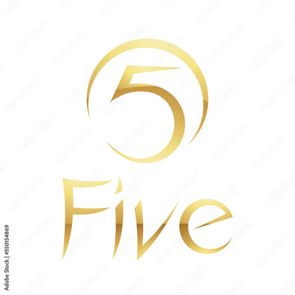 Golden Symbol for Number 5 on a White Background - Icon 6