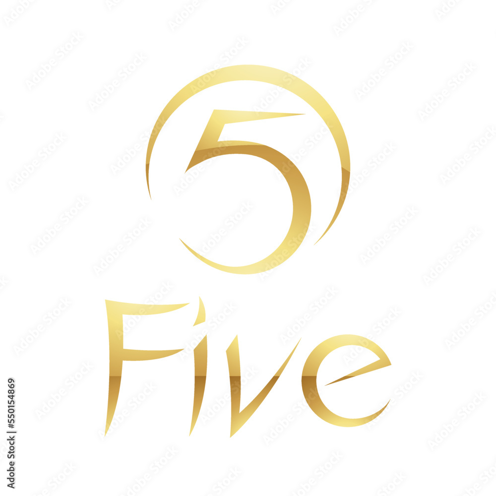 Golden Symbol for Number 5 on a White Background - Icon 6 Golden Symbol for Number 5 on a White Background - Icon 6