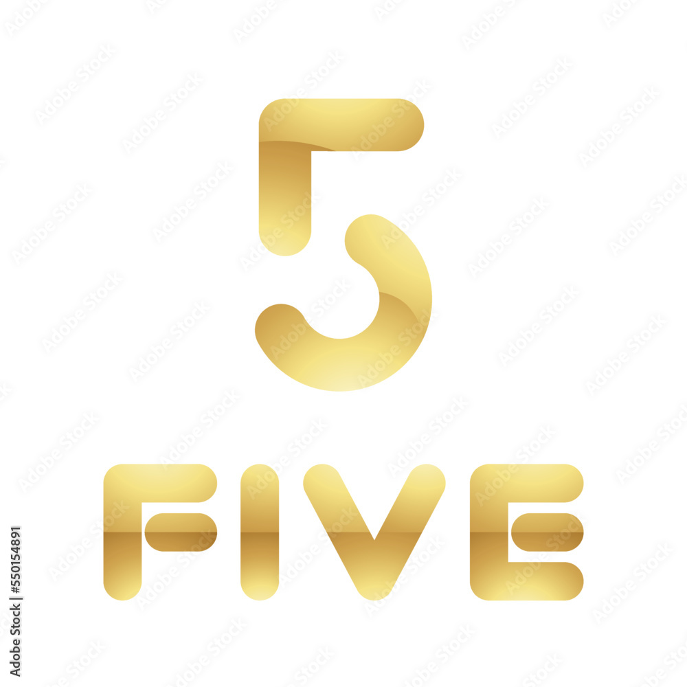Golden Symbol for Number 5 on a White Background - Icon 5 Golden Symbol for Number 5 on a White Background - Icon 5