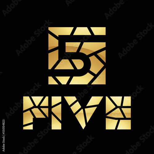 Golden Symbol for Number 5 on a Black Background - Icon 9
