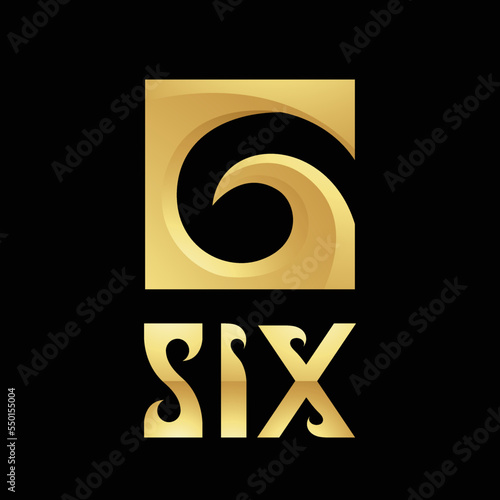 Golden Symbol for Number 6 on a Black Background - Icon 5