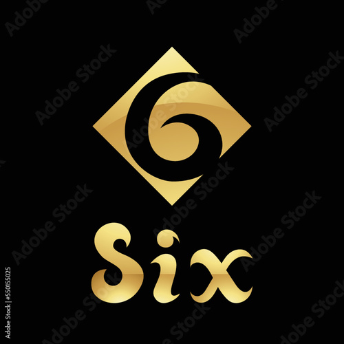 Golden Symbol for Number 6 on a Black Background - Icon 8