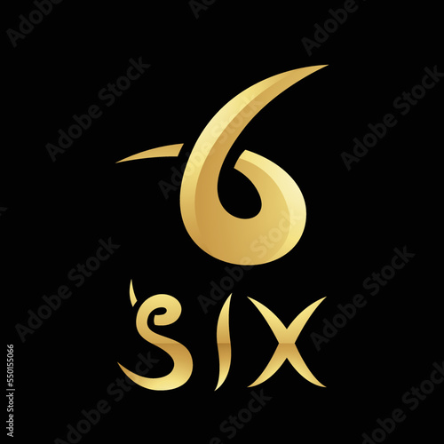 Golden Symbol for Number 6 on a Black Background - Icon 9