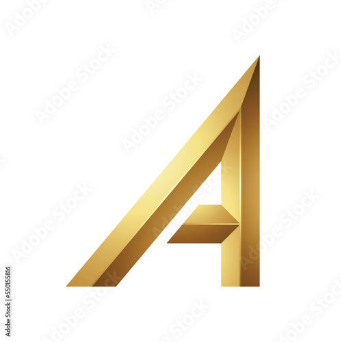 Golden Triangular Letter A on a White Background