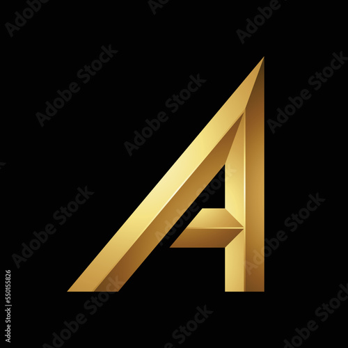 Golden Triangular Letter A on a Black Background