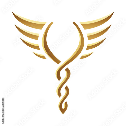 Golden Twisted Torch with Wings on a White Background