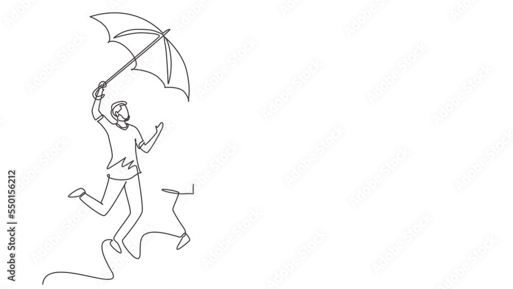 Animated self drawing of continuous line draw couple in love walking under rain with umbrella. Man woman walking along city street, jumping. Married relationship. Full length one line animation Animated self drawing of continuous line draw couple in love walking under rain with umbrella. Man woman walking along city street, jumping. Married relationship. Full length one line animation