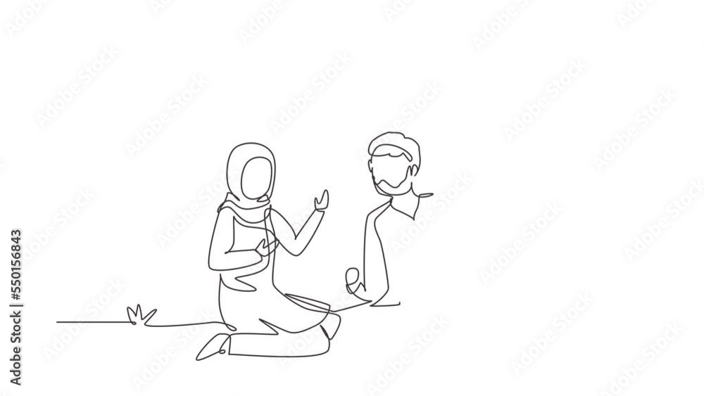 Animated self drawing of continuous line draw Arabian couple of lovers has picnic on nature. Romantic man playing music on guitar, girl listen and singing together. Full length one line animation Animated self drawing of continuous line draw Arabian couple of lovers has picnic on nature. Romantic man playing music on guitar, girl listen and singing together. Full length one line animation