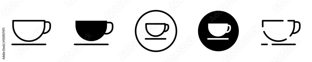 Conjunto de iconos de taza. Recipiente para bebida caliente. Te, café, chocolate, café con leche. Concepto de cafetería. Ilustración vectorial Conjunto de iconos de taza. Recipiente para bebida caliente. Te, café, chocolate, café con leche. Concepto de cafetería. Ilustración vectorial