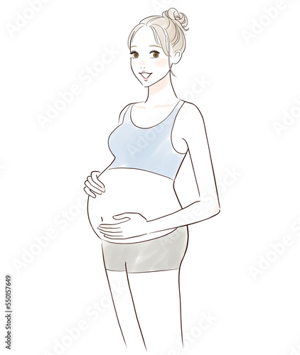 肌着姿で微笑む妊婦のイラスト photo