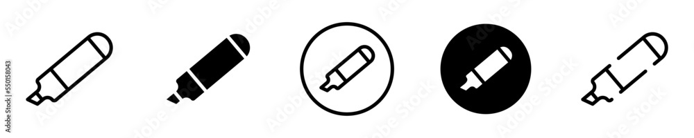 Conjunto de icono de marcador. Lápiz. Concepto de diseñar, escribir, dibujar. Marcador de diferentes estilos. Ilustración vectorial Conjunto de icono de marcador. Lápiz. Concepto de diseñar, escribir, dibujar. Marcador de diferentes estilos. Ilustración vectorial