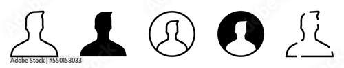 Conjunto de iconos de asistente virtual. Silueta de persona, hombre. Concepto de usuario, nuevo integrante, imagen de retrato. Usuario de diferentes estilos. Ilustración vectorial
