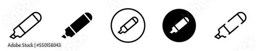 Conjunto de icono de marcador. Lápiz. Concepto de diseñar, escribir, dibujar. Marcador de diferentes estilos. Ilustración vectorial