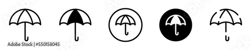 Conjunto de icono de sombrilla. Paraguas, parasol. Concepto de protector contra la lluvia y el sol. Sombrilla de diferentes estilos. Ilustración vectorial