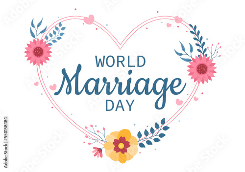 World Marriage Day on February 12 with Love Symbol to Emphasize the Beauty and Loyalty of a Partner in Flat Cartoon Hand Drawn Templates Illustration