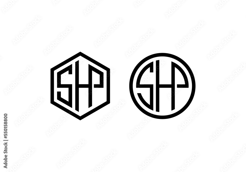 SHP initial letter logo cube shape ROUND initial company icon business logo background illustration SHP initial letter logo cube shape ROUND initial company icon business logo background illustration