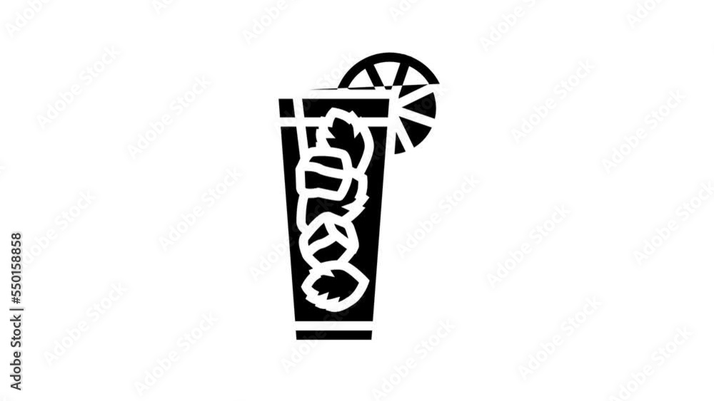 mojito cocktail glass drink line icon animation mojito cocktail glass drink line icon animation