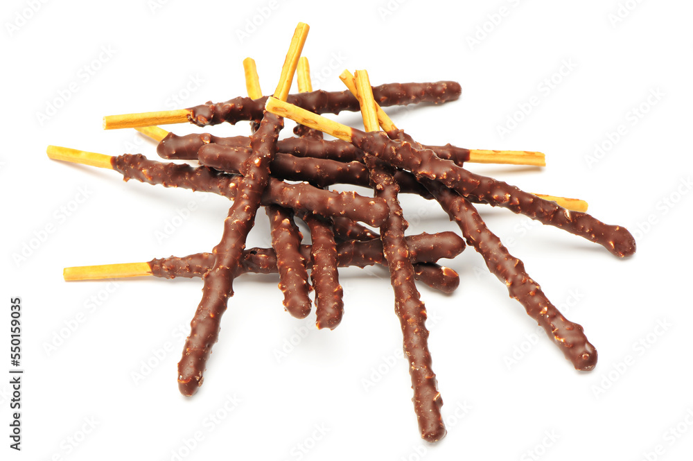 Chocolate mixed biscuit stick isolated on white background Chocolate mixed biscuit stick isolated on white background
