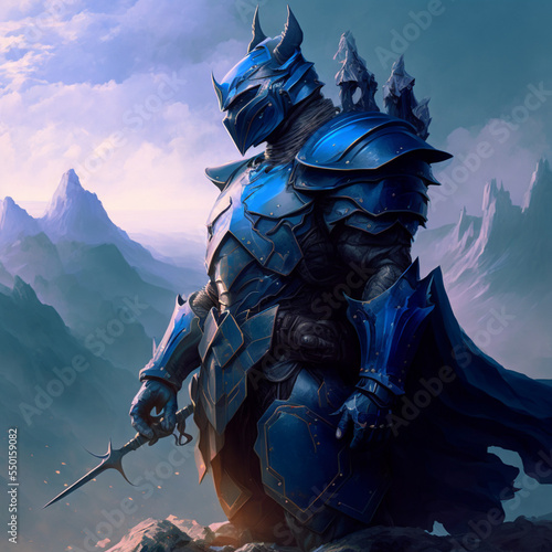 Knight with heavy blue armour