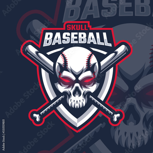 Baseball skull logo design, Baseball tournament logo sport for your professional team