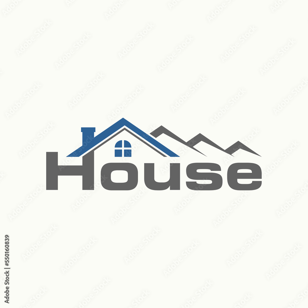 Letter or word HOUSE sans serif font with four roof home chimney window creative premium image graphic icon logo design abstract concept free vector stock. Related to typography or property