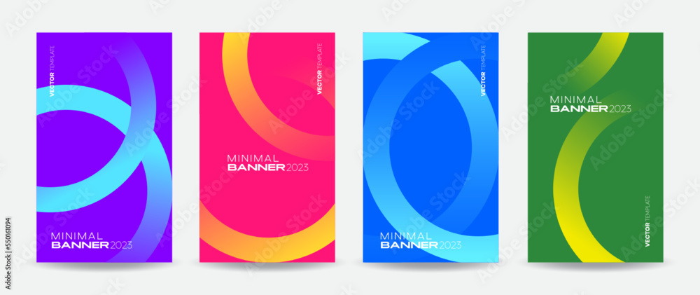 Set of colorful banners. Abstract design template with gradient color composition for business promotions, web pages, events, and social media. Vector, 2023