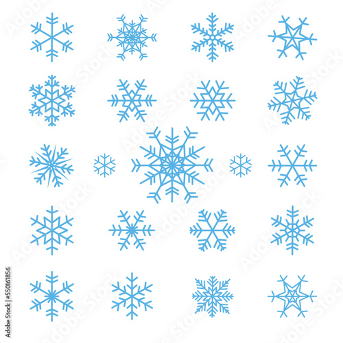 Grupo de copos de nieve azules