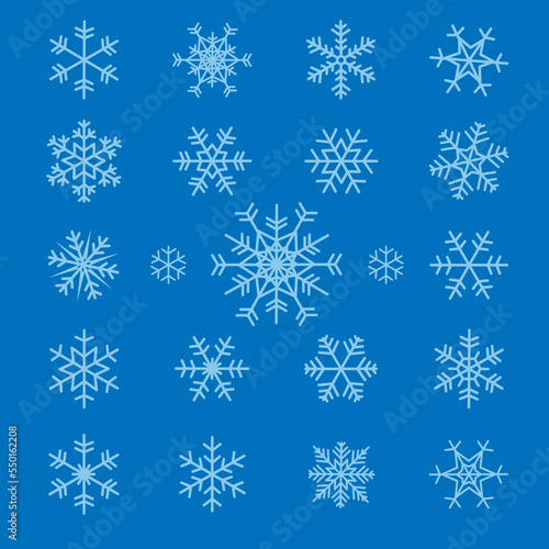 Grupo copos de nieve con fondo azul