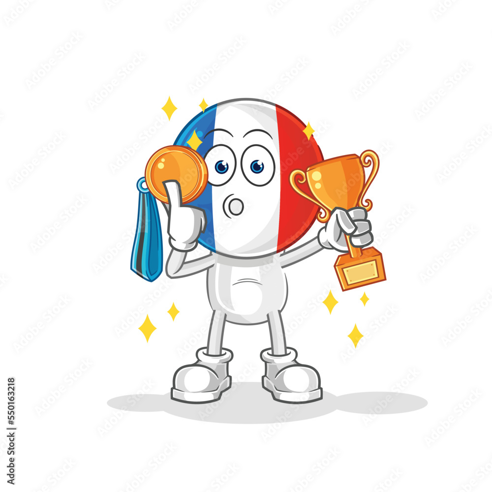 Obraz premium france winner with trophie. cartoon character