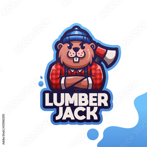 Cute logo mascot beaver lumberjack for your brand's logo