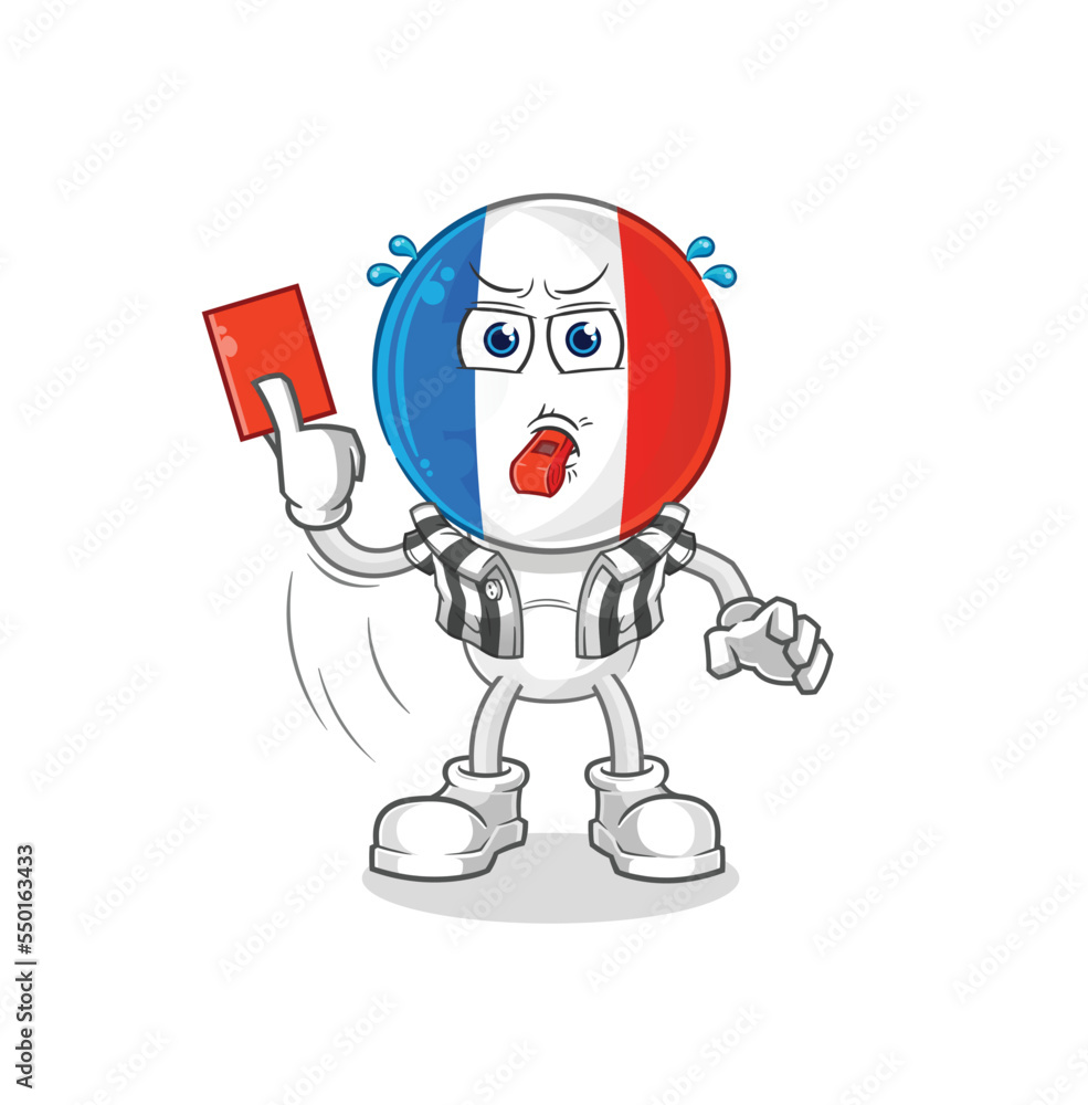 france referee with red card illustration. character vector france referee with red card illustration. character vector