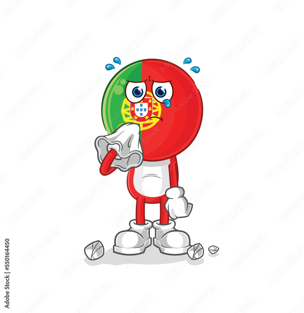 portugal cry with a tissue. cartoon mascot vector portugal cry with a tissue. cartoon mascot vector