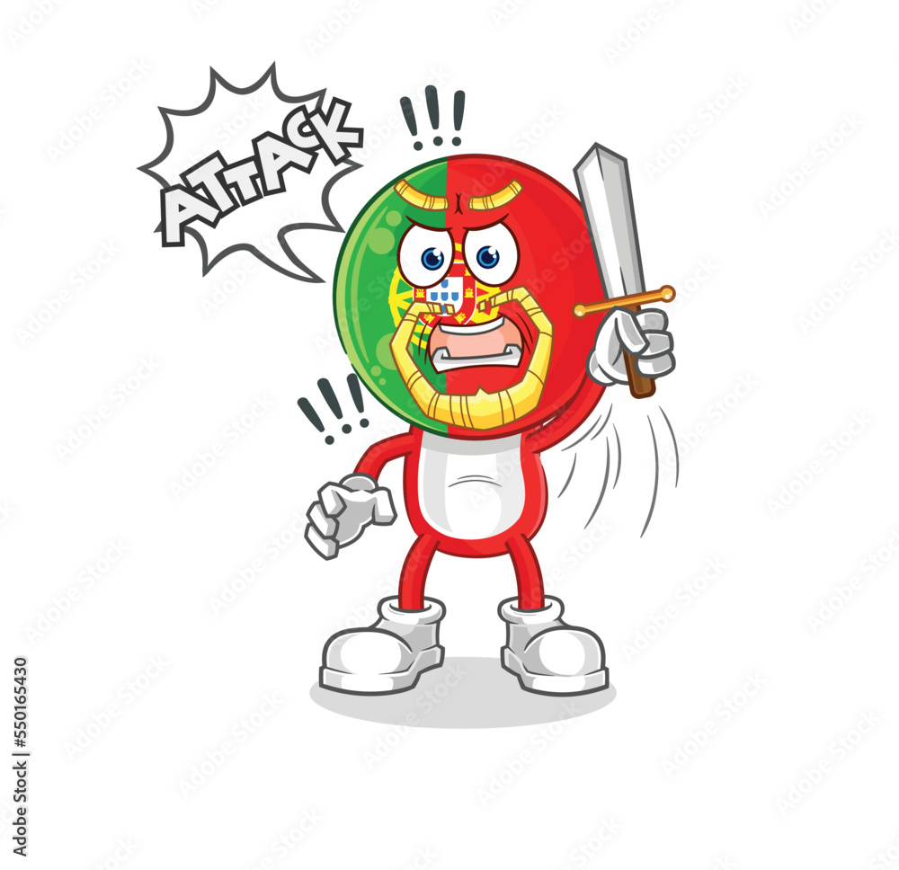 portugal knights attack with sword. cartoon mascot vector portugal knights attack with sword. cartoon mascot vector