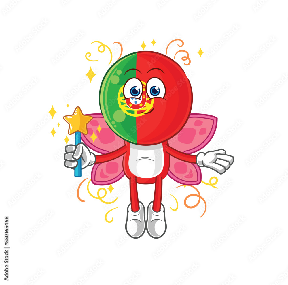 portugal fairy with wings and stick. cartoon mascot vector portugal fairy with wings and stick. cartoon mascot vector