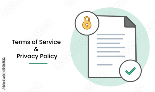Terms of Service and Privacy Policy Document. Cyber Security Data Protection, Business Privacy. Vector Illustration showing privacy policy service documents and terms of use concept.