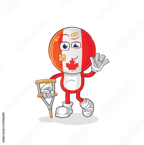 canada sick with limping stick. cartoon mascot vector